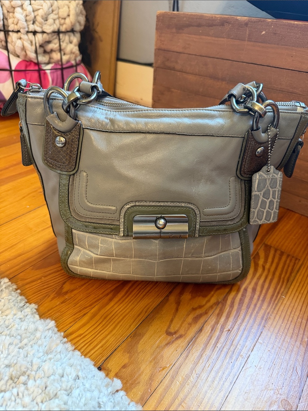RARE COACH KRISTIN Grey Leather croc leather Shoulder Tote Carryall